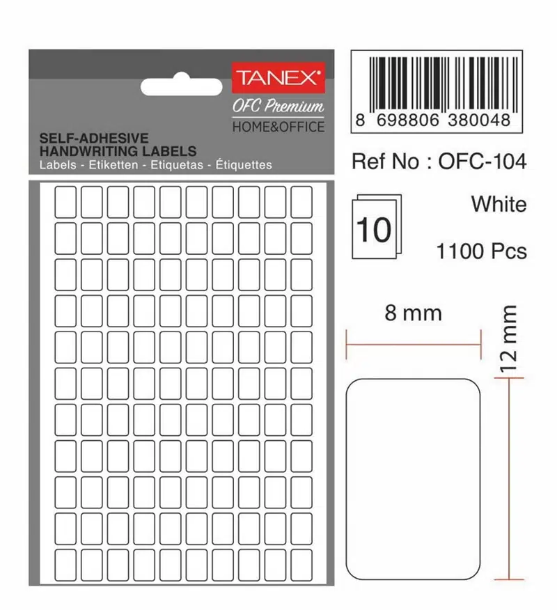 Tanex Ofc-104 Beyaz Etiket 8mmx12mm 10syf (1100'lü)