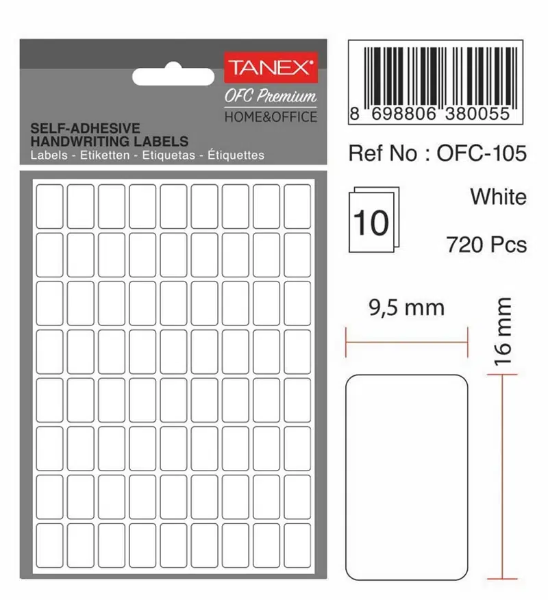 Tanex Ofc-105 Beyaz Etiket 9,5mmx16mm 10syf (720'li)
