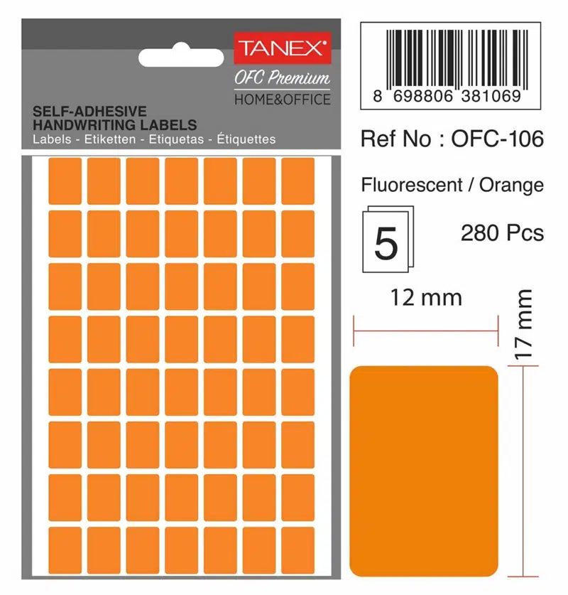 Tanex Ofc-106 Flo Turuncu Etiket 12mmx17mm 5syf (560'lı)
