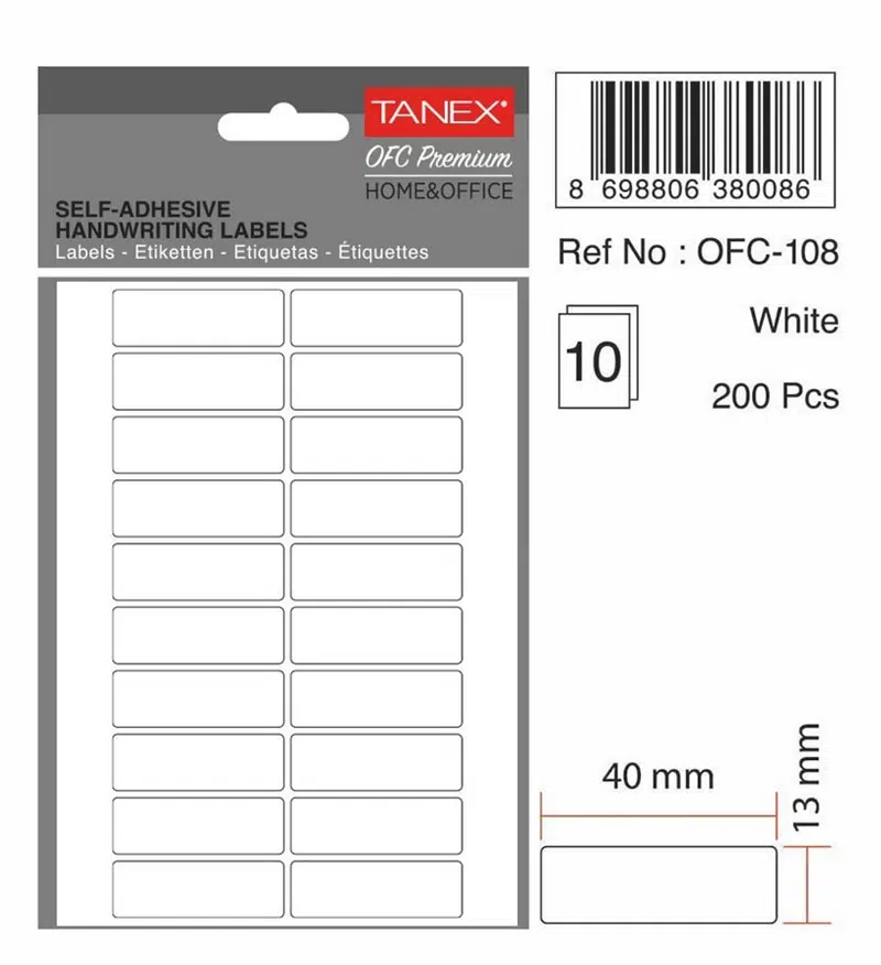 Tanex Ofc-108 Beyaz Etiket 40mmx13mm 10syf (200'lü)