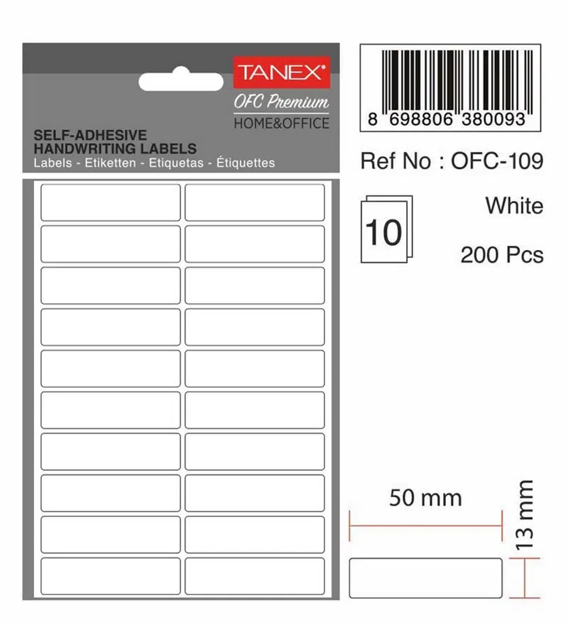 Tanex Ofc-109 Beyaz Etiket 50mmx13mm 10syf (200'lü)