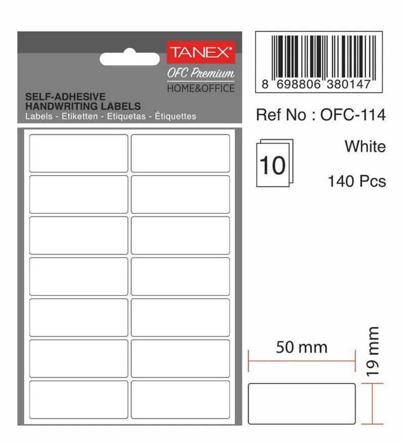 Tanex Ofc-114 Beyaz Etiket 50mmx19mm 10syf (140'lı)