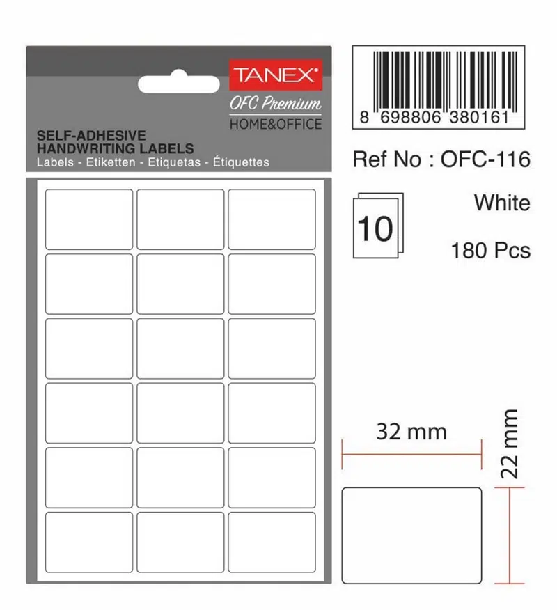 Tanex Ofc-116 Beyaz Etiket 32mmx22mm 10syf (180'li)