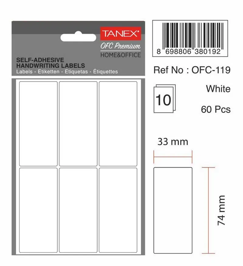 Tanex Ofc-119 Beyaz Etiket 33mmx74mm 10syf (60'lı)