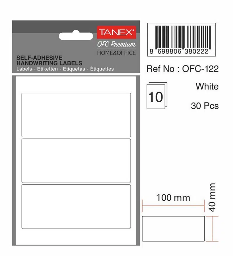 Tanex Ofc-122 Beyaz Etiket 100mmx40mm 10syf (30'lu)