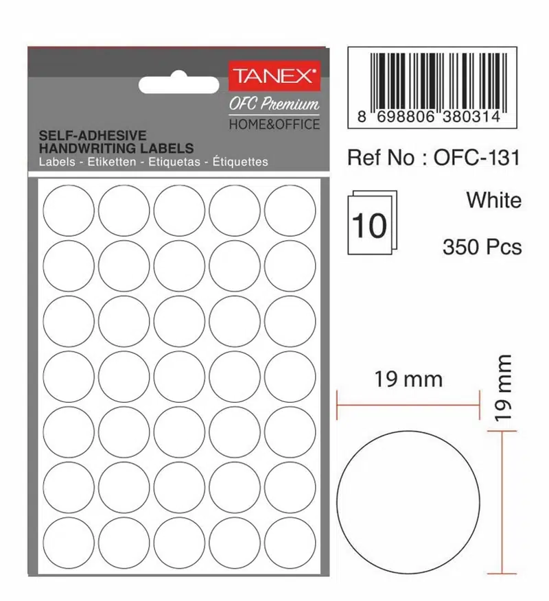 Tanex Ofc-131 Beyaz Etiket Çap 19mmx19mm 10syf (350'li)