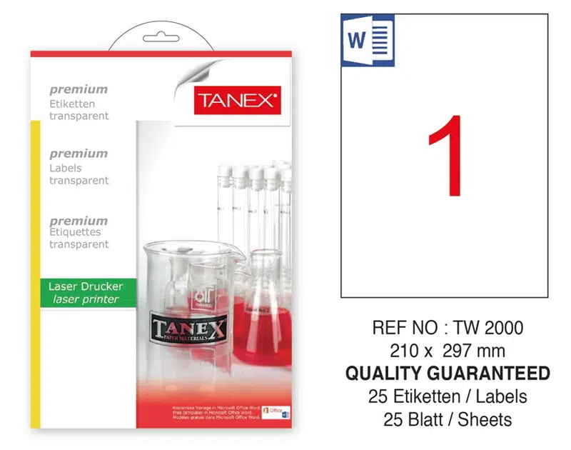 Tanex TW-2000 Şeffaf Laser Etiket 25'li (210x297)