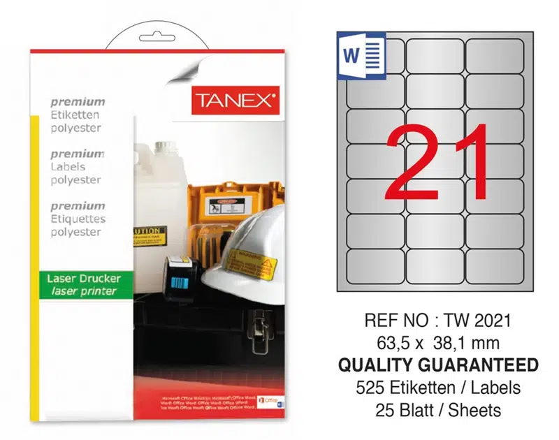 Tanex TW-2021 Silver Laser Etiket 25'li (63,5x38,1)