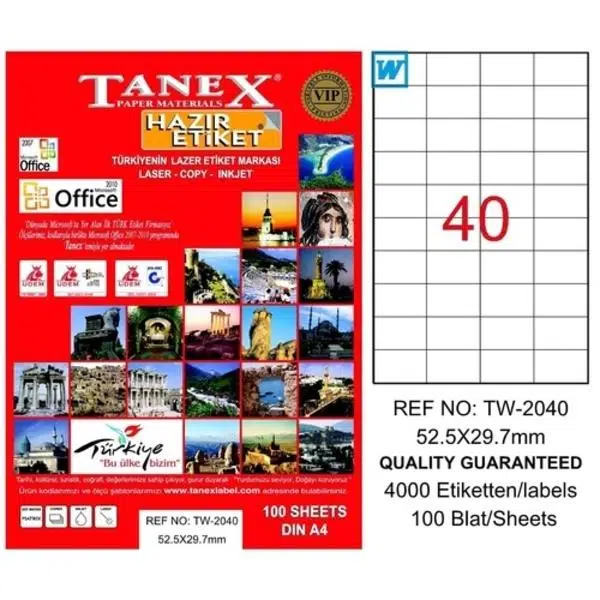 Tanex 52,5X29,7mm Laser Etiket 100'Lü (Tw-2040)