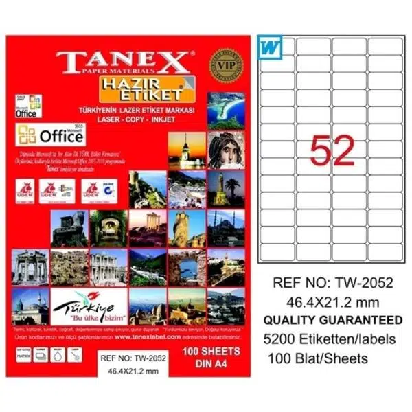 Tanex 46,4X21,2mm Laser Etiket 100'Lü (Tw-2052)