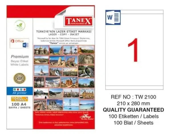 Tanex TW-2100 Laser Etiket 100'lü (210x280)