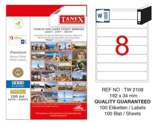 Tanex 192X34mm Laser Etiket 100'Lü (Tw-2108)