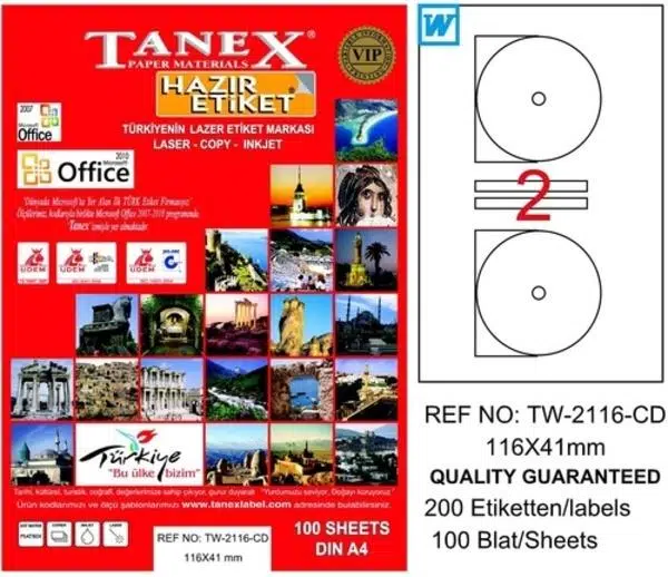 Tanex TW-2116 Laser Etiket 100'lü (116x41)
