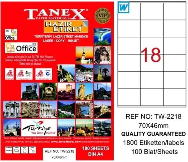 Tanex TW-2218 Laser Etiket 100'lü (70x46)