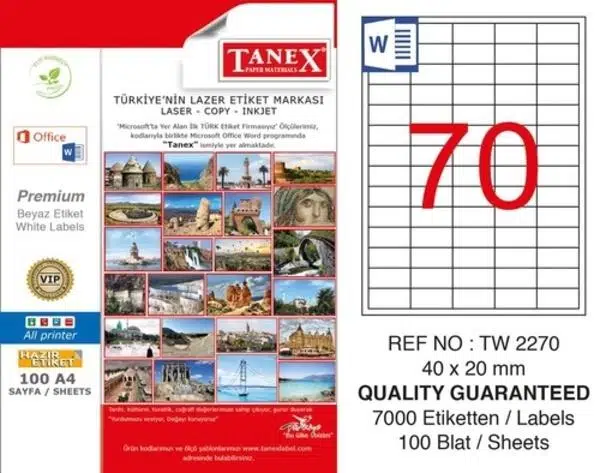 TANEX TW-2270 LASER ETİKET 100'LÜ (40x20)