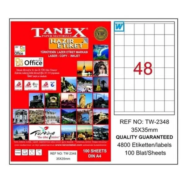 Tanex 35X35mm Laser Etiket 100'Lü (Tw-2348)