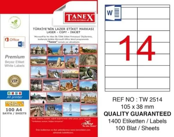 Tanex 105X38mm Laser Etiket 100'Lü (Tw-2514)