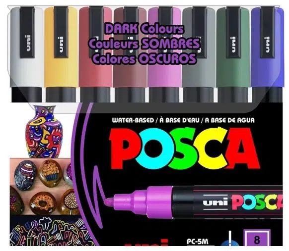 Uni PC-5M Posca 1.8-2.5 Su Bazlı Poster Markörü Koyu Renk 8'li Set