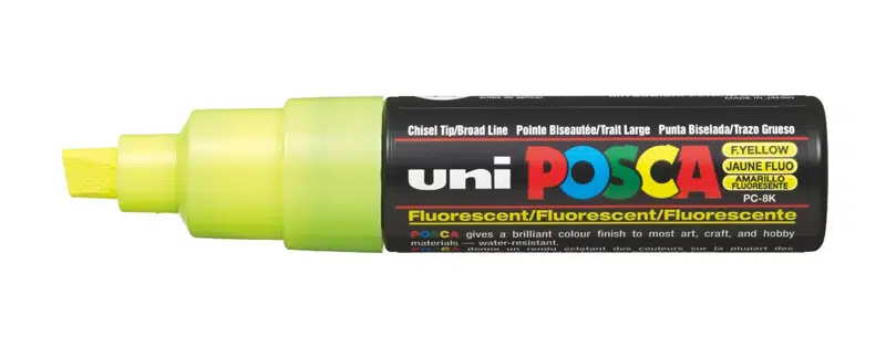 Uni PC-8K Posca 8,0mm Su Bazlı Poster Markörü Fosforlu Sarı